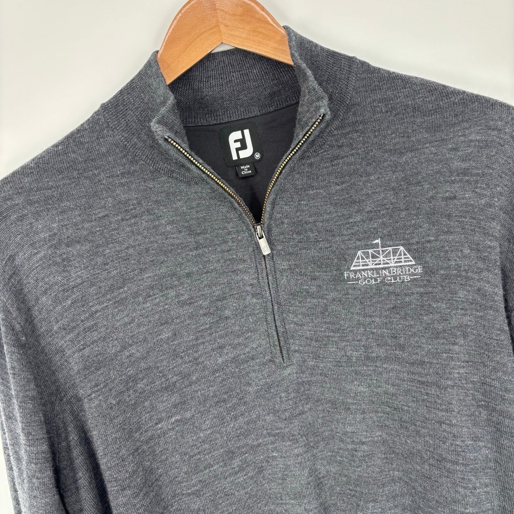 FootJoy Wool Lined 1/4 Zip Golf Sweater Mens M Gray Franklin Bridge Golf *FLAW